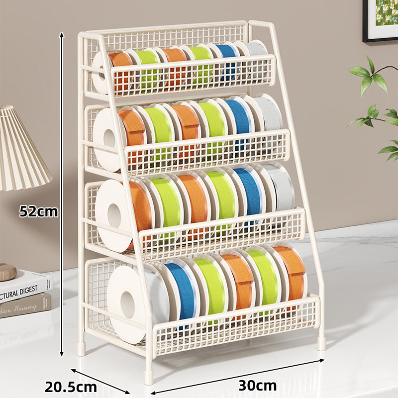 Four-Tier Angled Wire Mesh Roll Organizer Stand for Tape Ribbon and Craft Spools