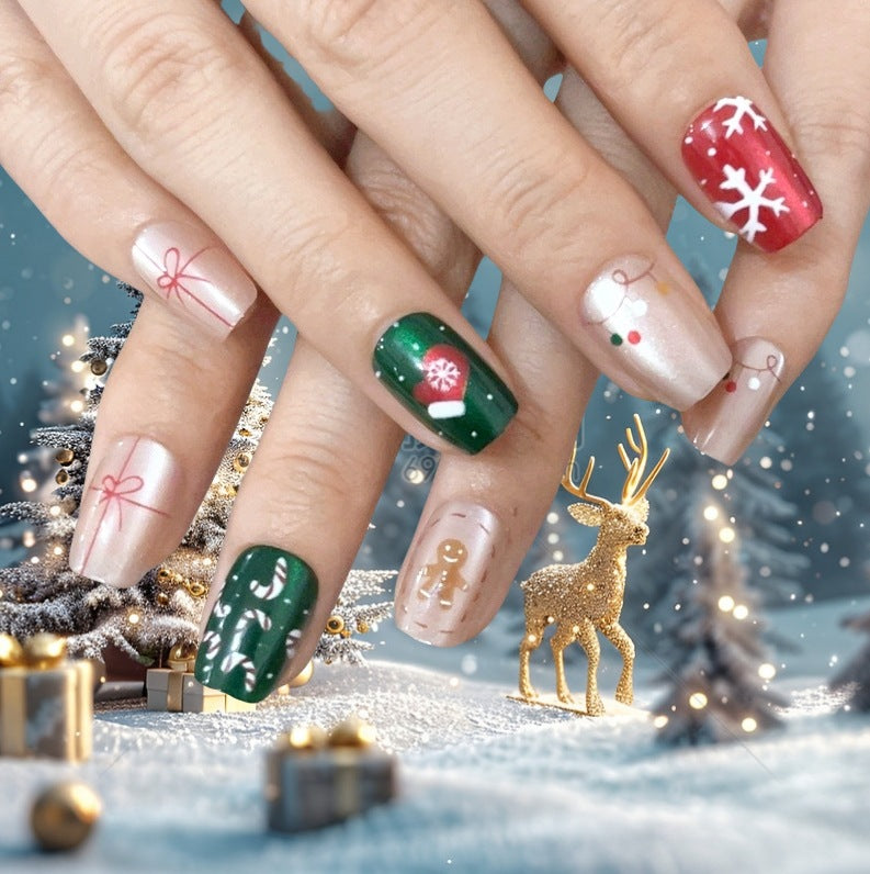 Festive Holiday-Themed Press-On Nail Art Set Stornfield