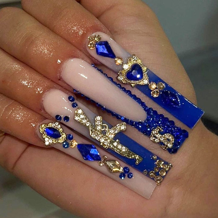 Artistic Rhinestone-Embellished Press-On Nail Art Set Stornfield