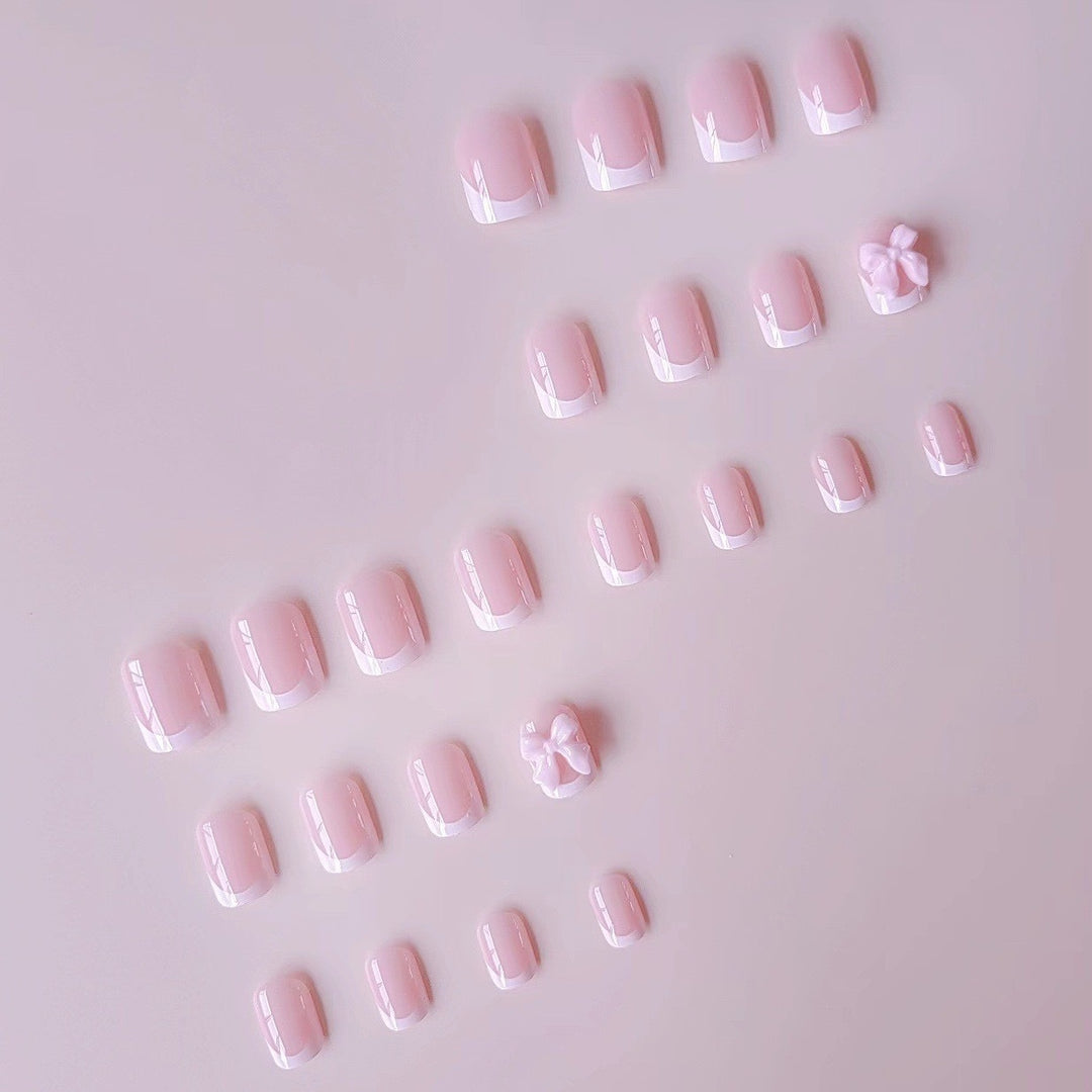 Acrylic Nail Set with Elegant Tips and 3D Bow Decorations Stornfield