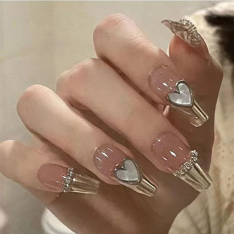 Creative artificial nails with cute animal motifs and elegant French tip design Stornfield