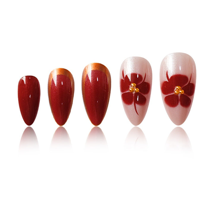 Artistic Press-On Nail Art Set with Floral Accents Stornfield