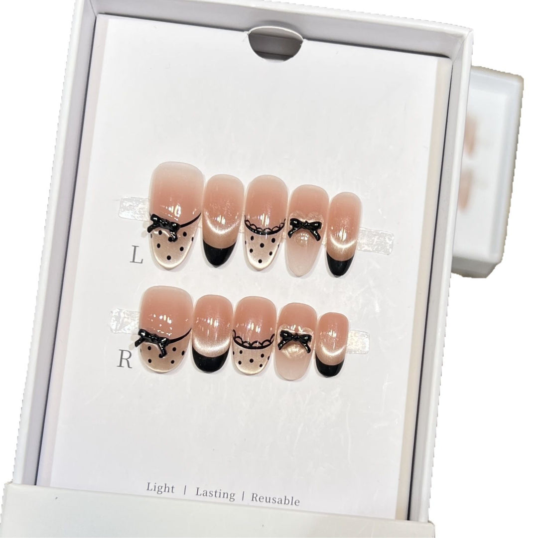 Elegant Reusable Press-On Nail Art Set with Charming Bow Accents Stornfield