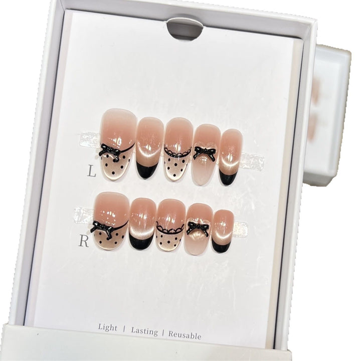 Elegant Reusable Press-On Nail Art Set with Charming Bow Accents Stornfield