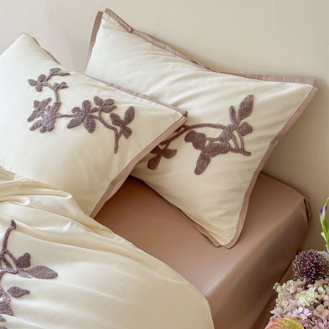 Embroidered Botanical Duvet Cover Set with Appliqué Pillow Shams