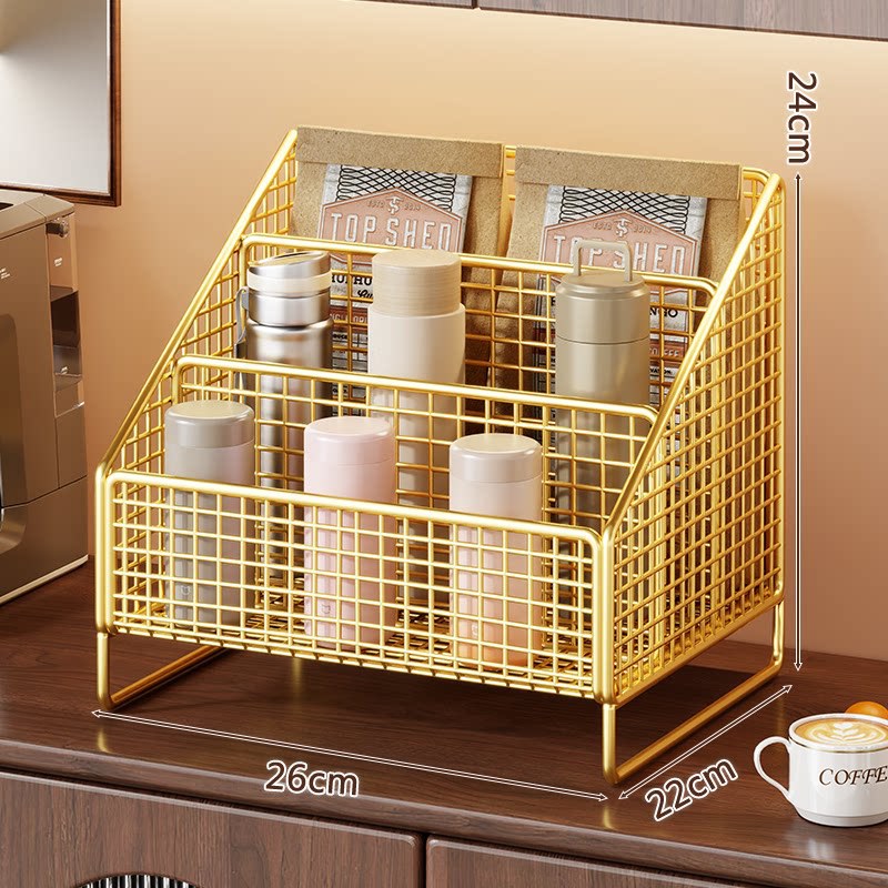 Three-Tier Angled Metal Mesh Countertop Organizer Rack