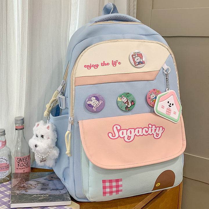 Cute Character-Themed Multi-Pocket School Backpack