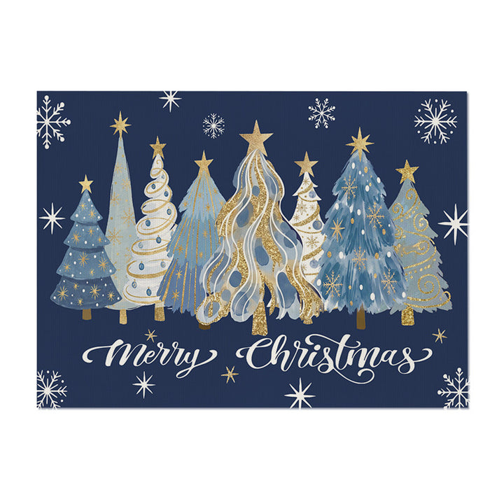 Festive Merry Christmas Pine Forest Cotton-Linen Wall Tapestry with Star and Snowflake Motif