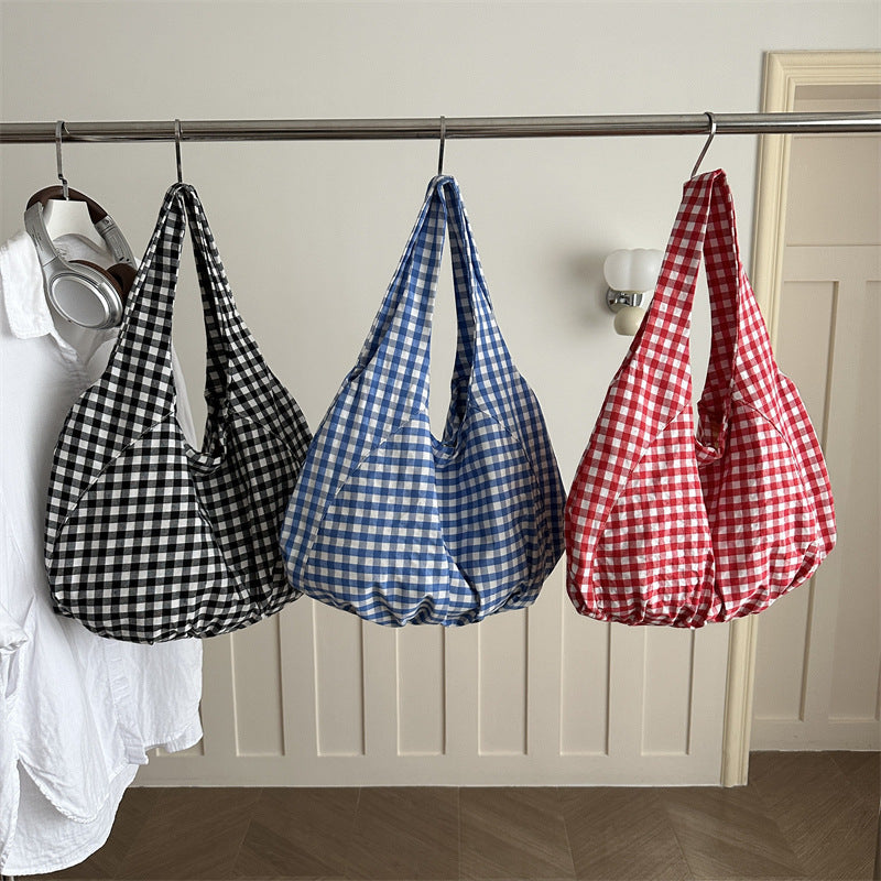 Casual Gingham Fabric Shoulder Bag