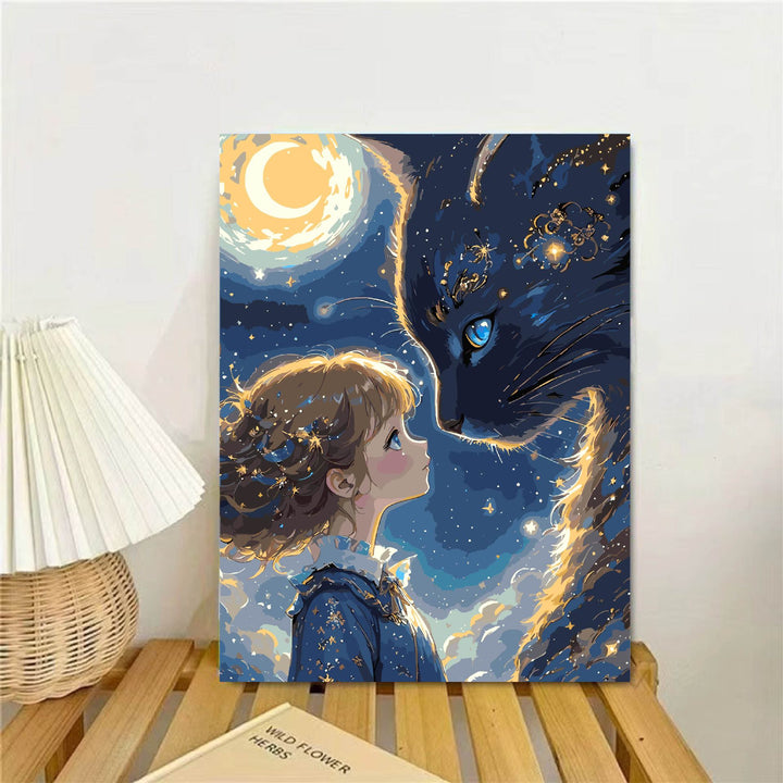 Whimsical Fantasy Cat and Girl Wall Art Stornfield