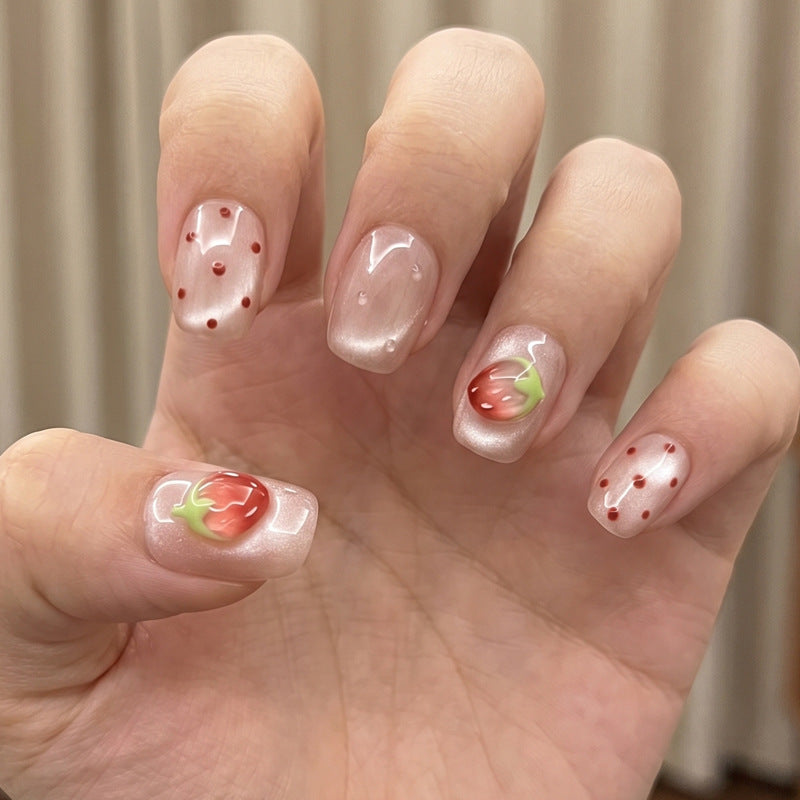 Artistic Press-On Nail Set with Strawberry Design Stornfield
