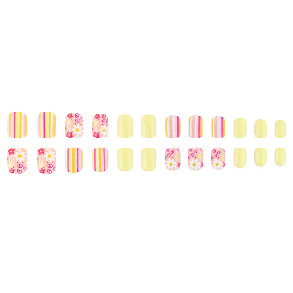 Artistic Floral and Striped Press-On Nail Art Stornfield