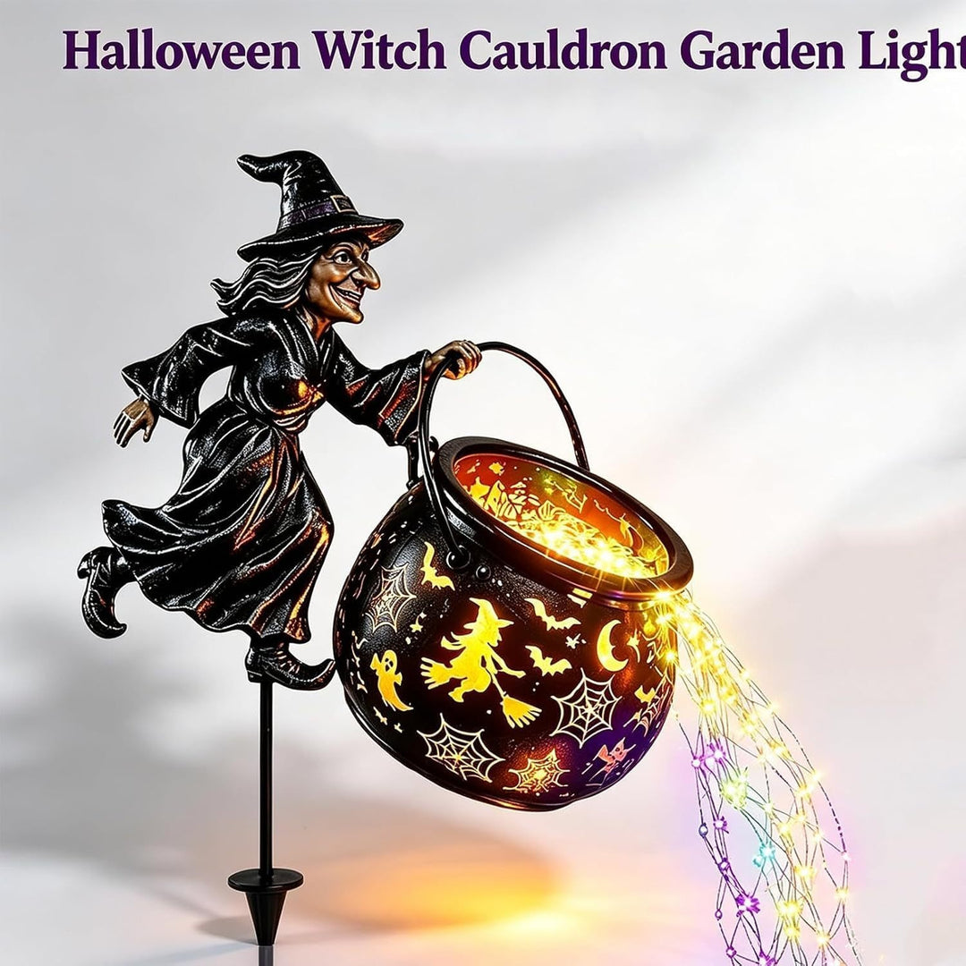 Garden decoration with illuminated witch figure Stornfield