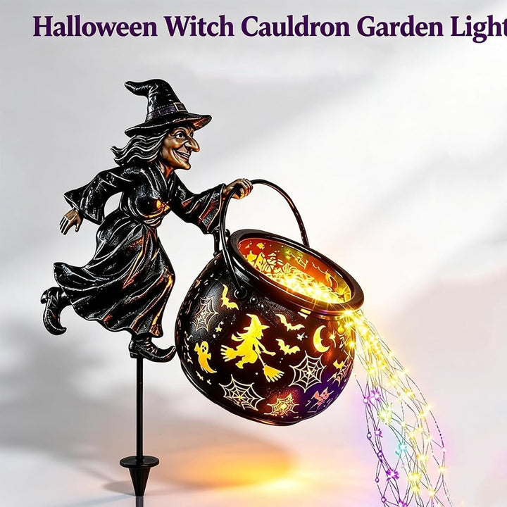 Garden decoration with illuminated witch figure Stornfield