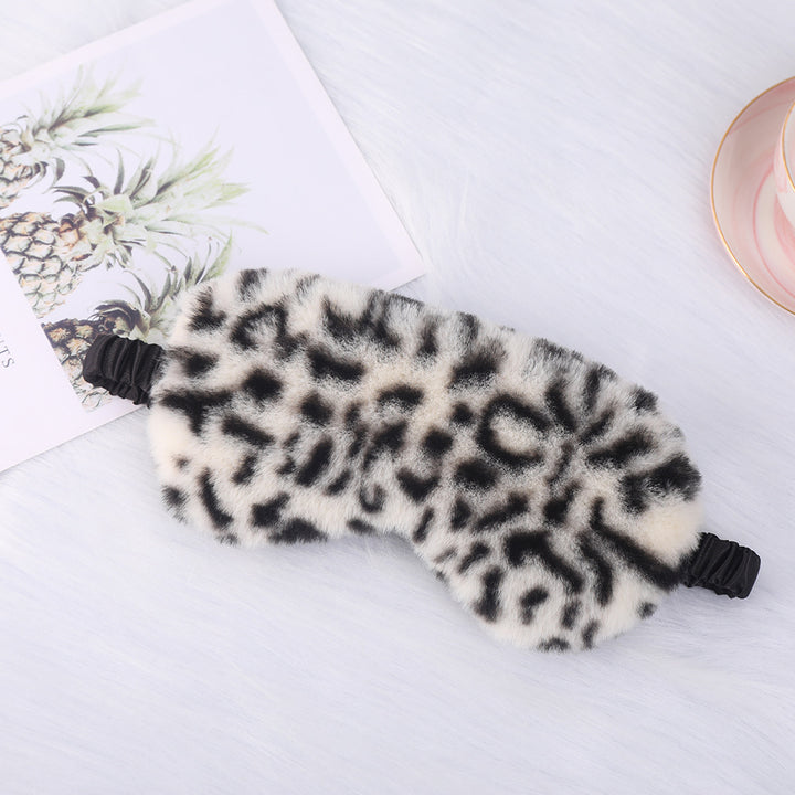 Women's luxury faux fur sleep mask with leopard print, extra soft padding and elastic comfort band Stornfield