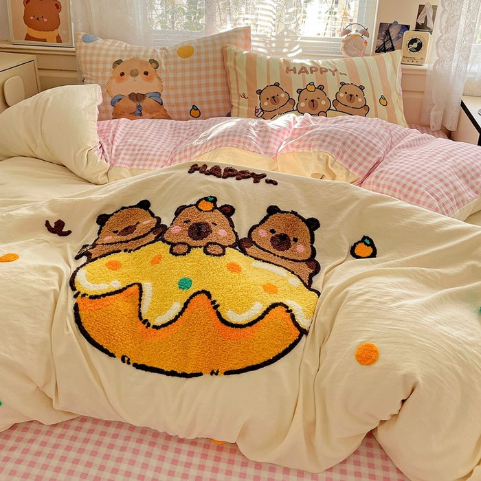 Cute Cartoon Bear Pattern Duvet Cover Set