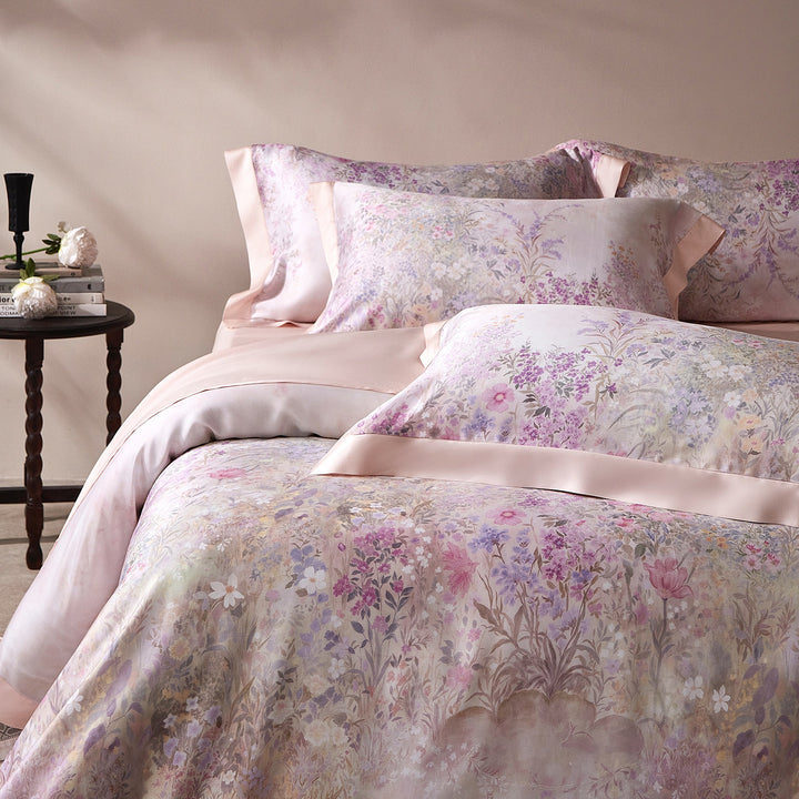 Botanical Watercolor Micro-Sateen Reversible Duvet Cover Set with Embroidered Lumbar Pillow