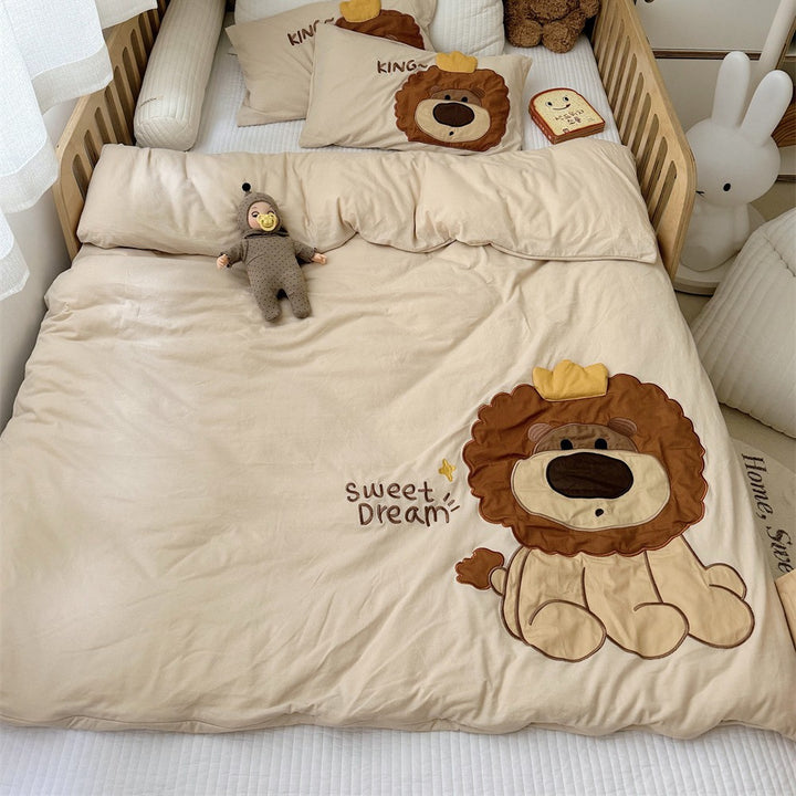 Kids Appliqué Puppy Cotton Sateen Duvet Cover with Quilted Puppy Face Pillow Shams