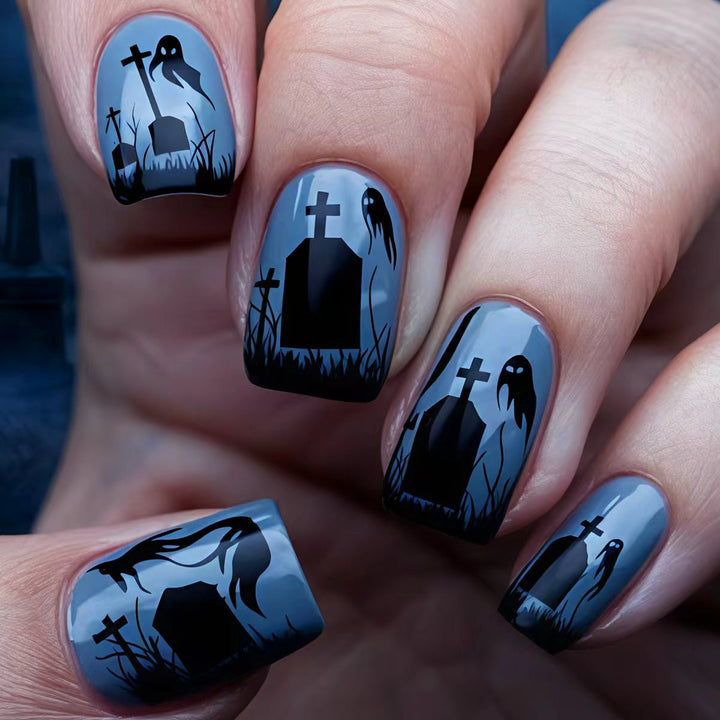 Creative Halloween Art Nails with Haunting Tombstone Design Stornfield