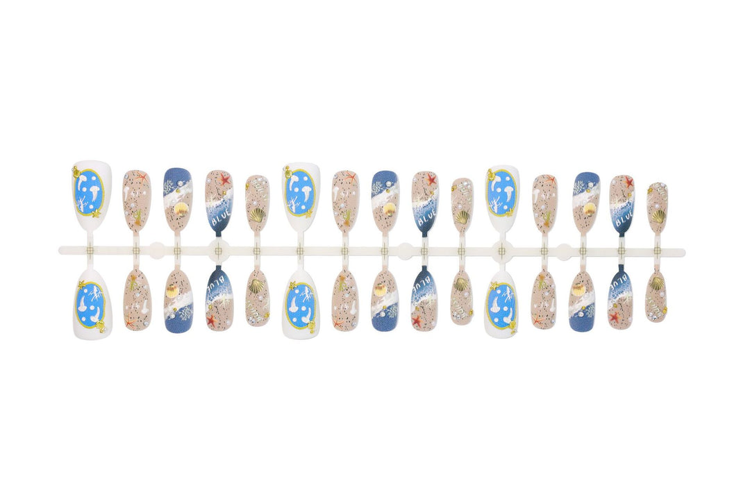 Artificial nail set with maritime designs and elegant embellishments Stornfield