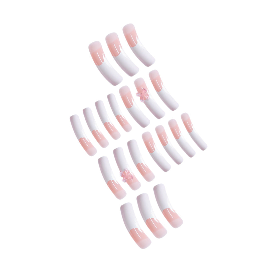 Elegant French Tip Press-On Nails with Bow Accents Stornfield