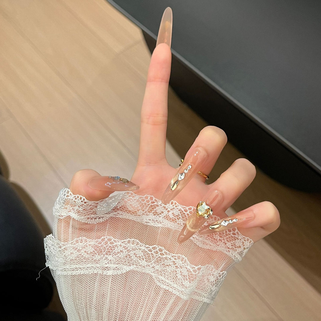 Elegant Rhinestone-Embellished Long Press-On Nail Extensions Stornfield