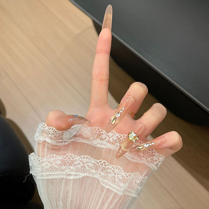 Elegant Rhinestone-Embellished Long Press-On Nail Extensions Stornfield