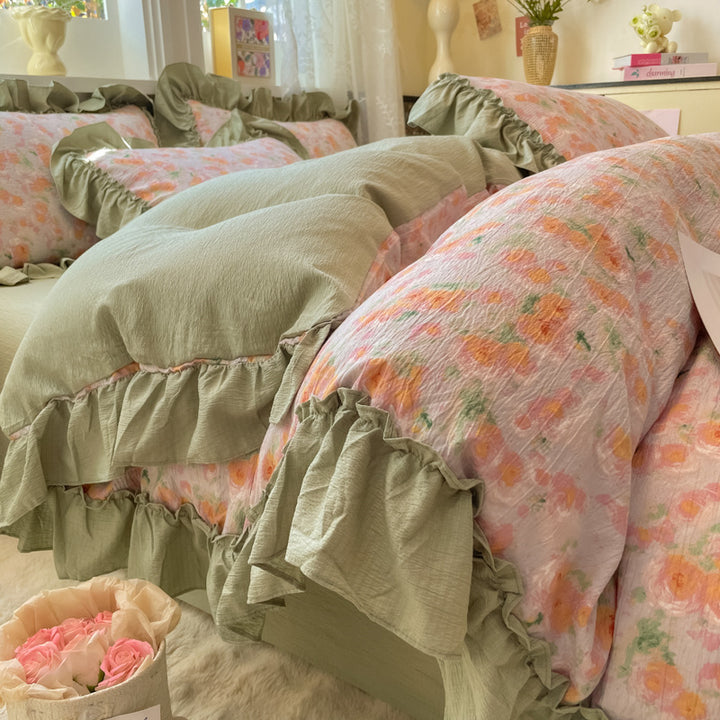 Decorative Ruffled Floral Cushion Set