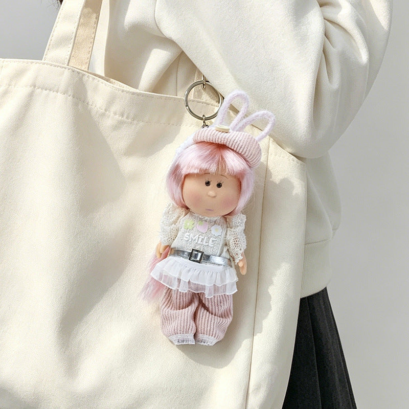 Hooded Doll Bag Charm Keychain with Denim Outfit & Loop Strap Stornfield