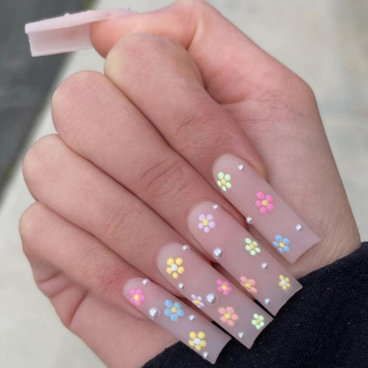 Floral Embellished Long Press-On Nails Stornfield