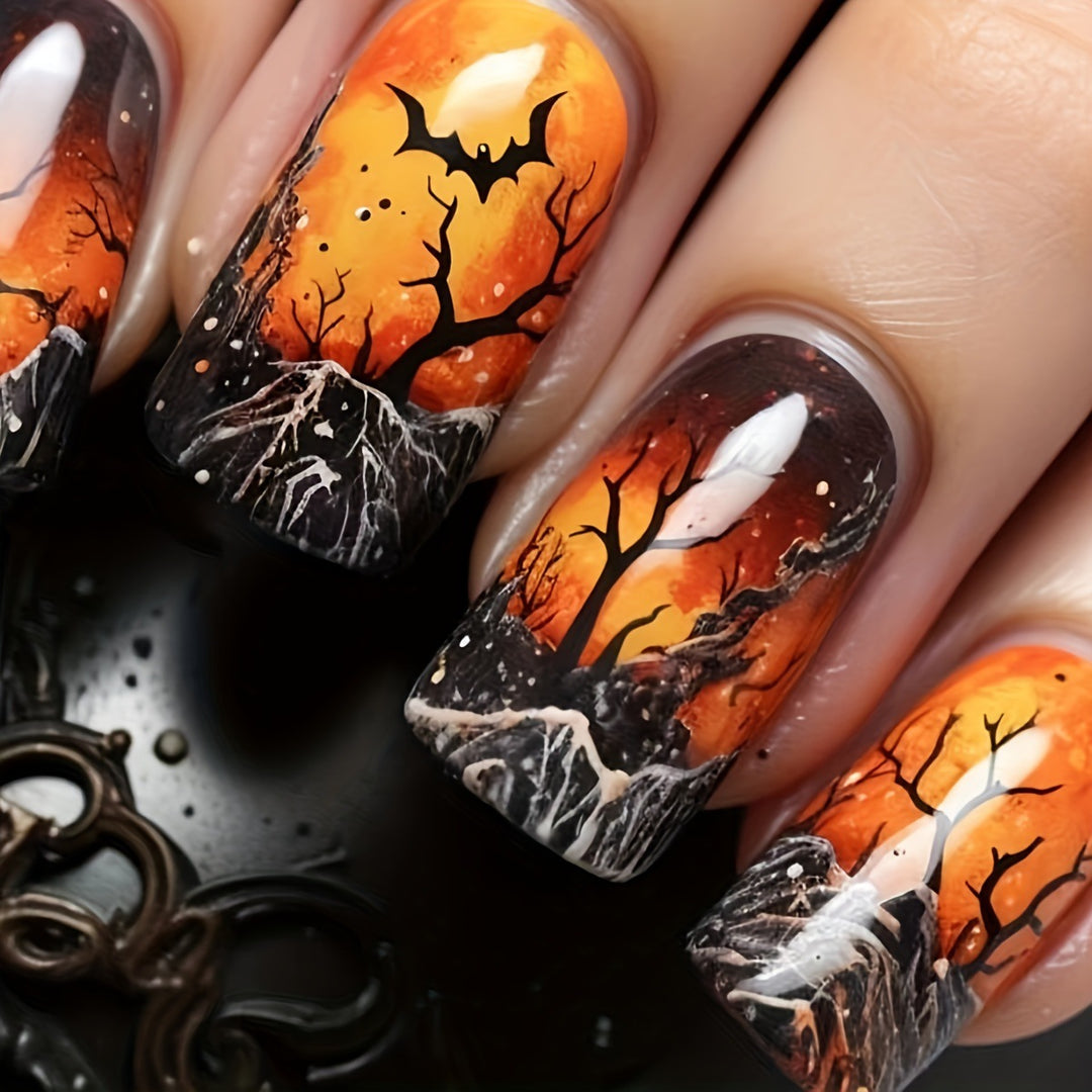 Creative Halloween Art Nails in Mysterious Night Design Stornfield