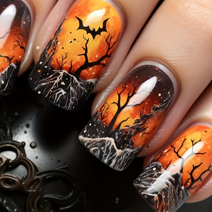 Creative Halloween Art Nails in Mysterious Night Design Stornfield