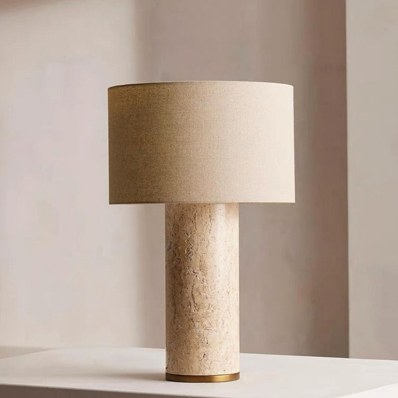 Minimalist Stone Table Lamp with Linen Shade