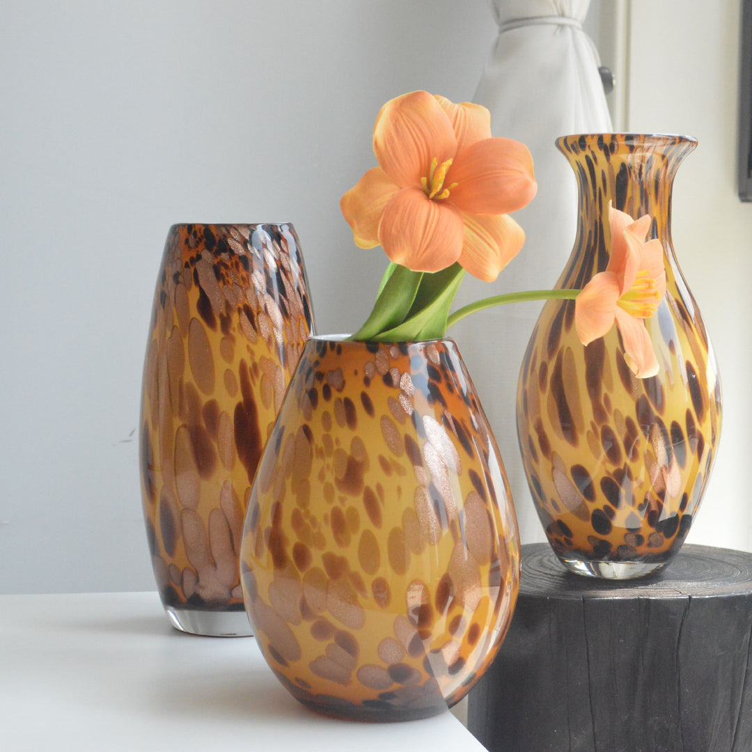 Handblown Speckled Glass Bulb Vase with Narrow Mouth and High-Gloss Finish Stornfield