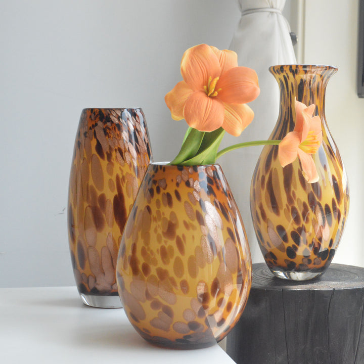 Handblown Speckled Glass Bulb Vase with Narrow Mouth and High-Gloss Finish Stornfield