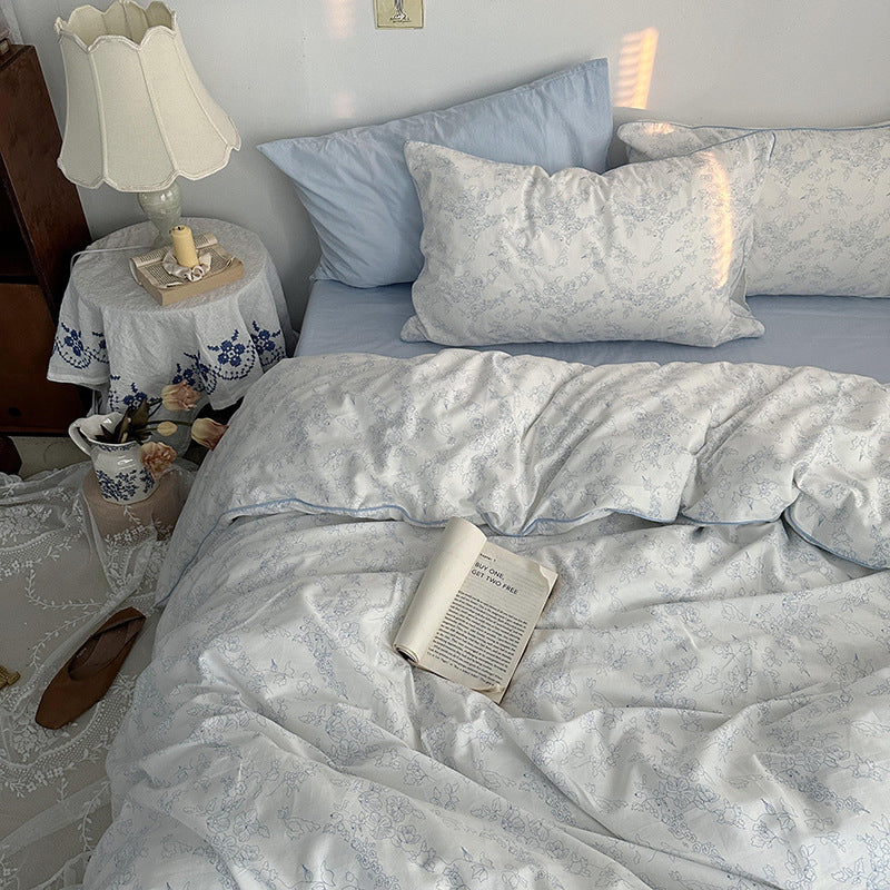 Cotton Floral Duvet Cover Bedding Set with Fitted Sheet and Pillowcases