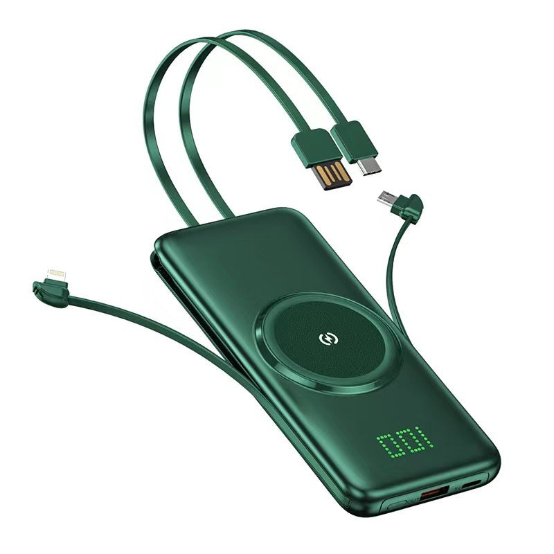 Portable power bank with wireless charging function and integrated charging cable Stornfield