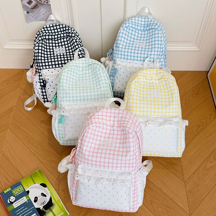 Stylish Gingham Print Casual Backpack Stornfield