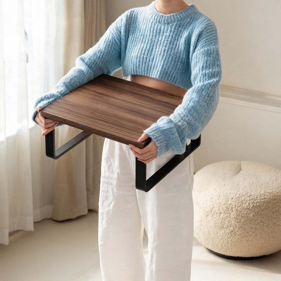Elevated Wooden-Top Metal Monitor Stand with Under-Storage Shelf