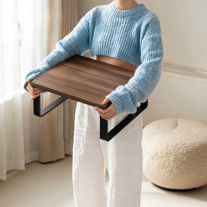 Elevated Wooden-Top Metal Monitor Stand with Under-Storage Shelf