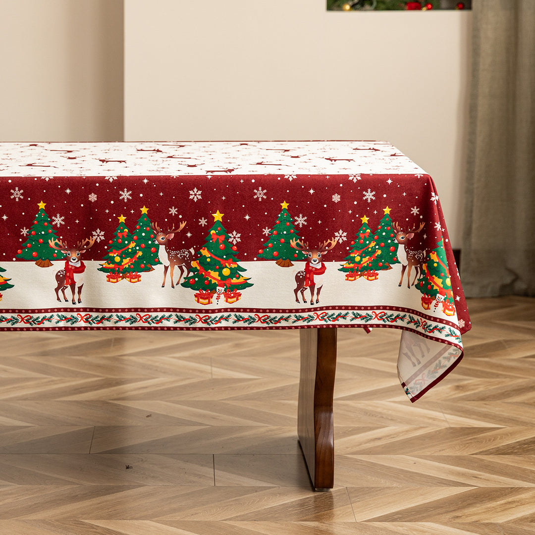 Festive tablecloth with Santa Claus illustration and wipeable surface