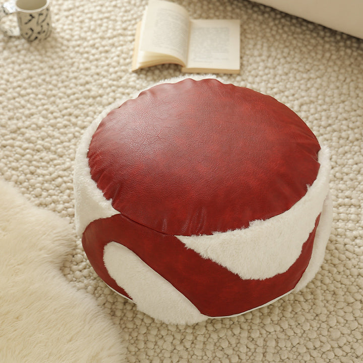 Round padded seat pouf as a floor stool with vintage leather look and teddy fleece inserts Stornfield