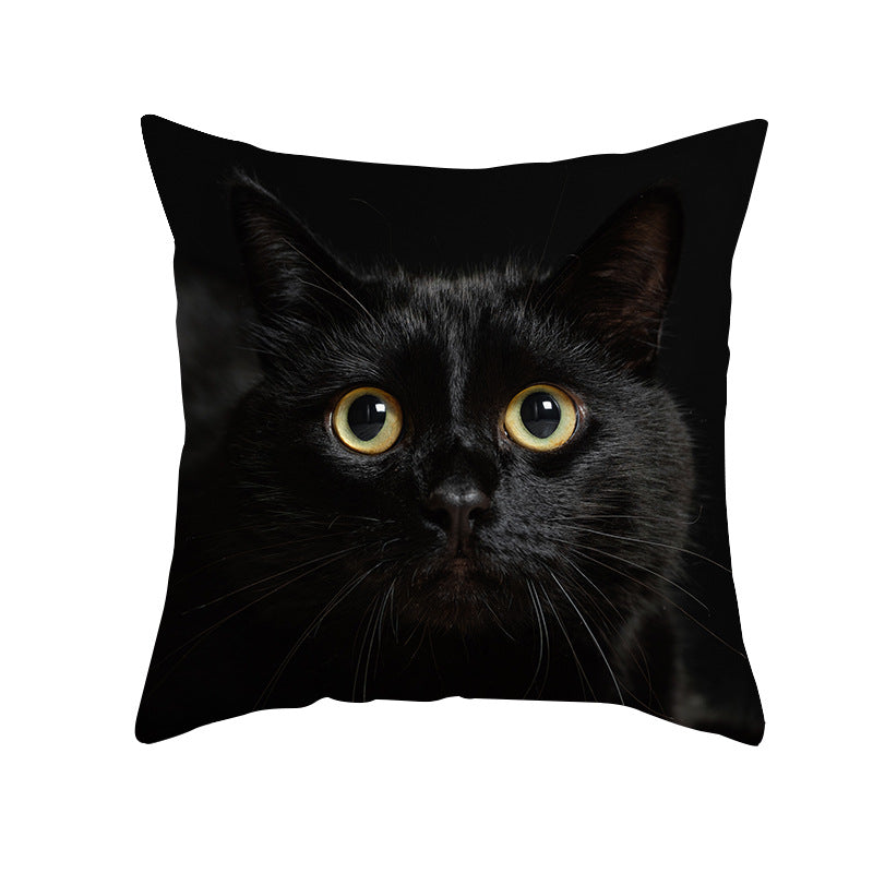 Photoreal Cat Portrait Square Pillow Cover with Concealed Zipper Linen-Blend