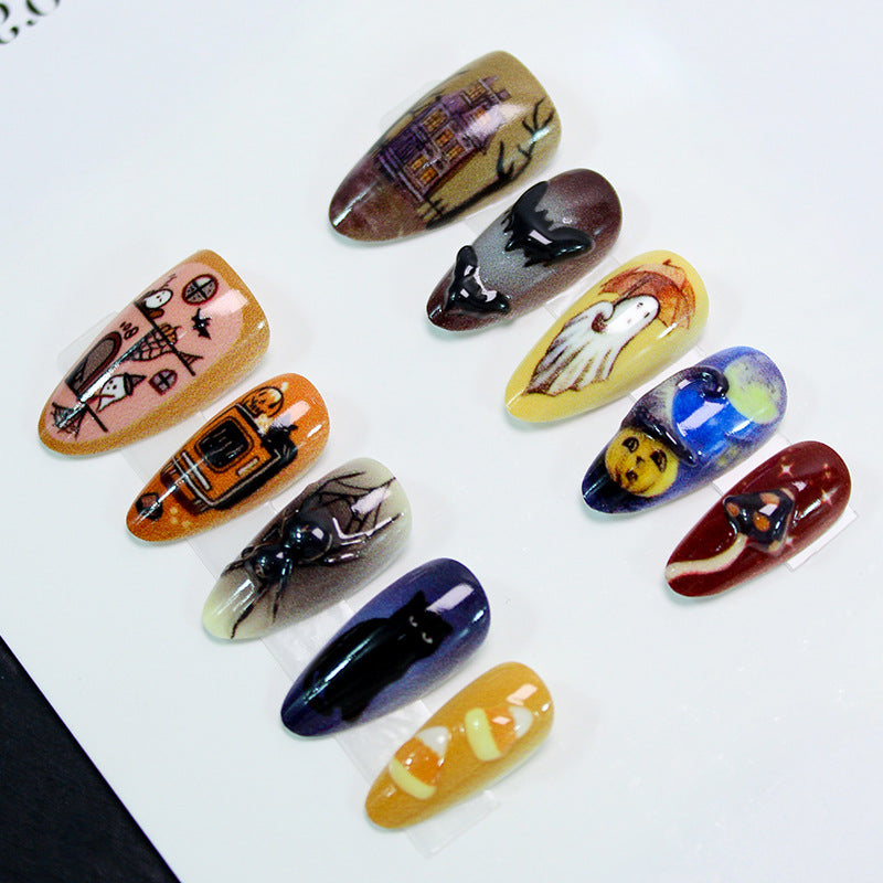Halloween Art Nail Set with Creative Ghost, Pumpkin, and Animal Designs Stornfield