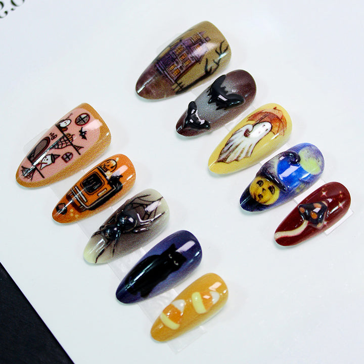 Halloween Art Nail Set with Creative Ghost, Pumpkin, and Animal Designs Stornfield