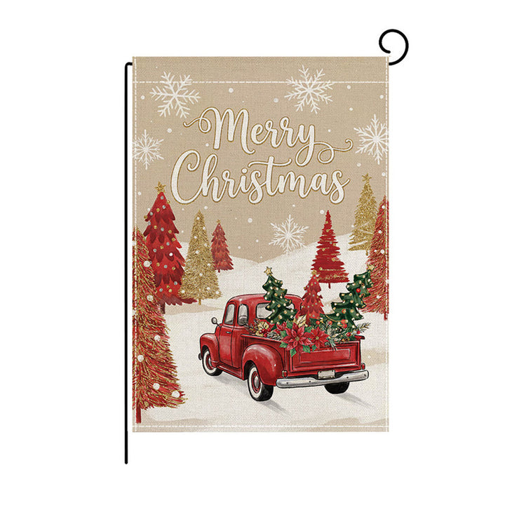 Heavy-Duty Weather-Resistant Burlap Garden Flag Featuring Welcome Script and Plaid Gnome Duo Illustration