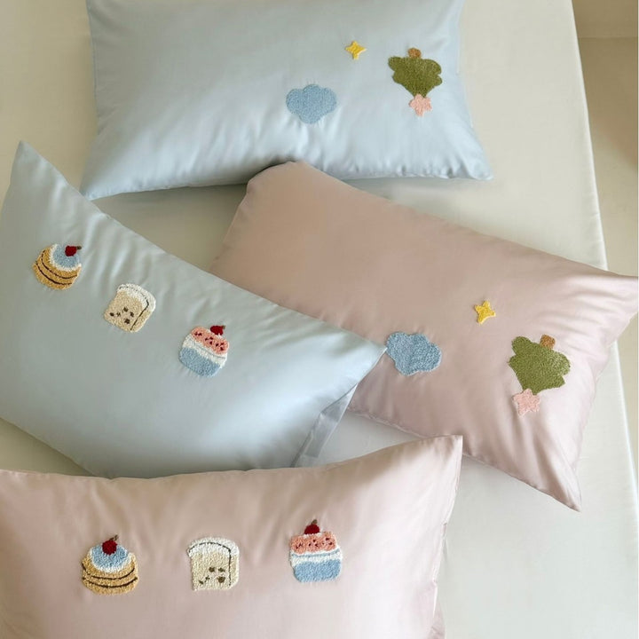 Children's Cotton Sateen Pillowcase with Embroidered Bunny Appliqué & Decorative Bow