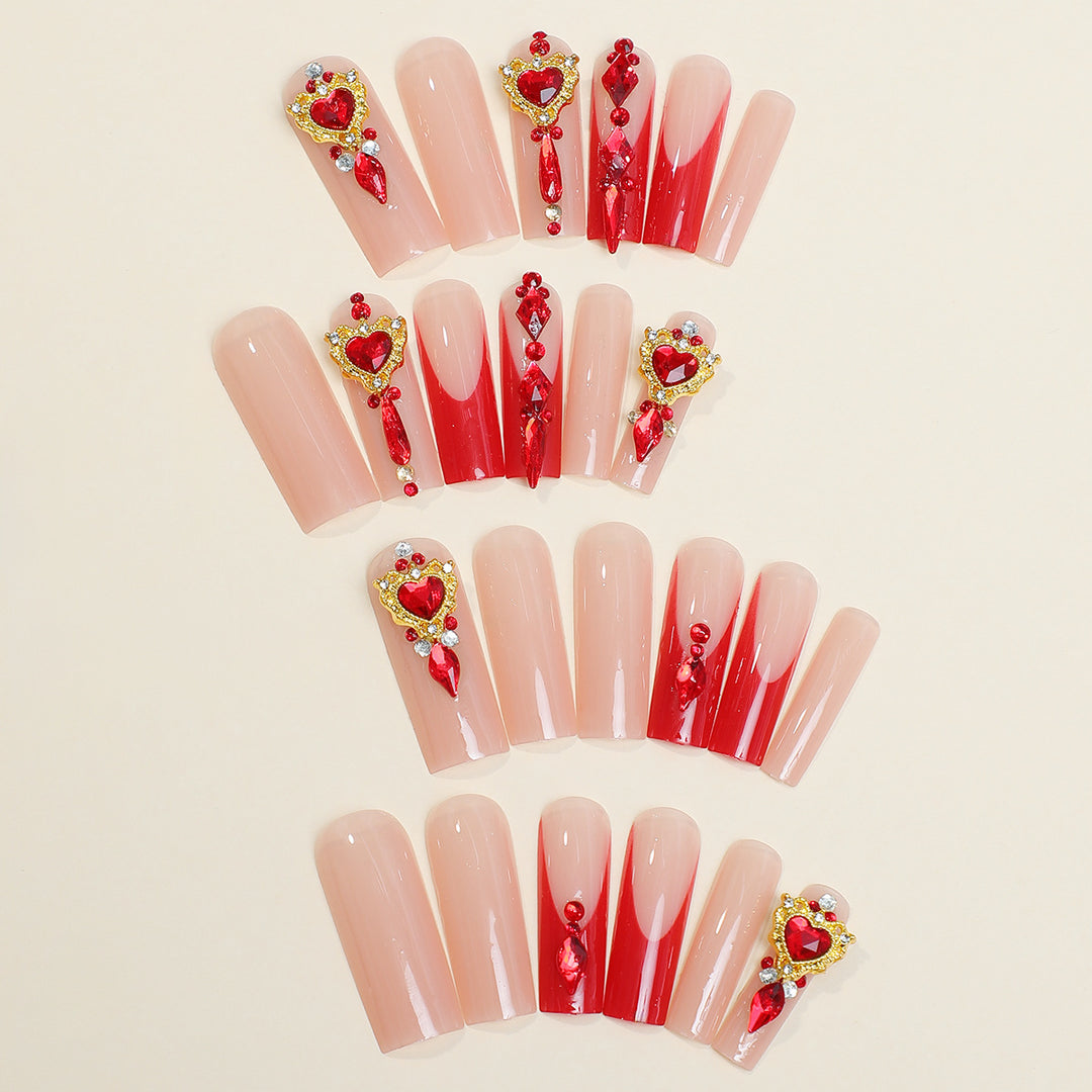 Decorative Nail Art Press-On Kit with Heart and Gem Embellishments Stornfield