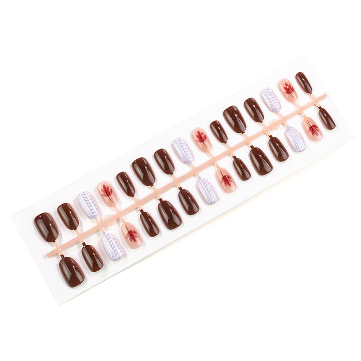 Artistic Press-On Nail Art Set with Leaf and Geometric Patterns Stornfield