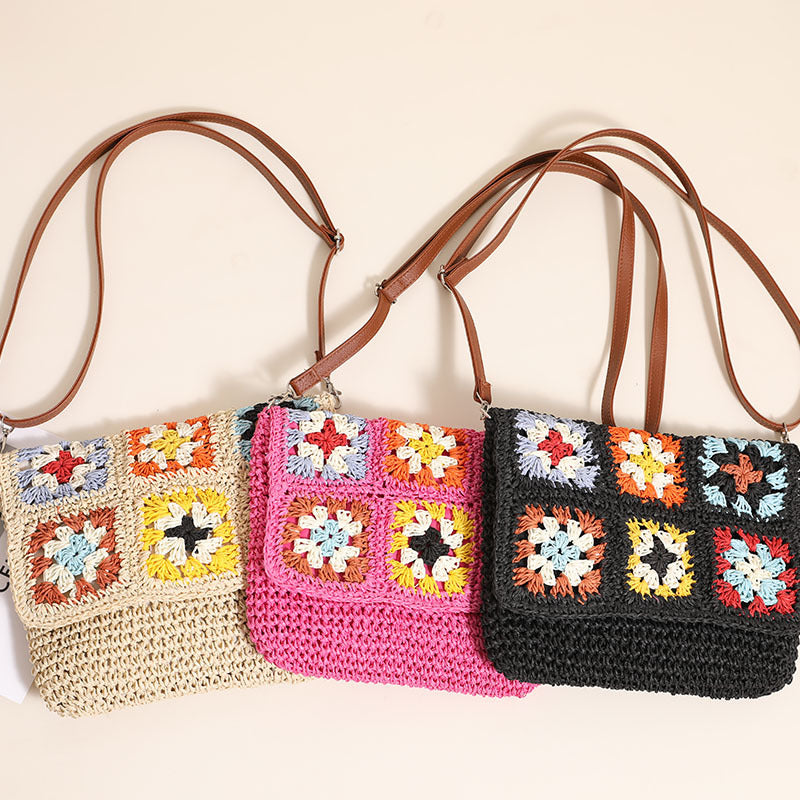 Fashionable shoulder bag with colorful crochet pattern Stornfield